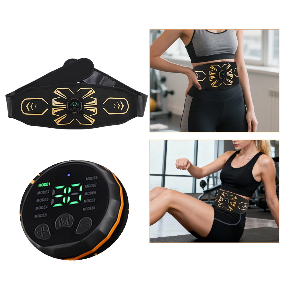 

EMS Abdominal Belt with 10 Electrode Pads Home Belly Trainer Toning Belt Abs Fat Reduction Waist Massager Body Shaping Band