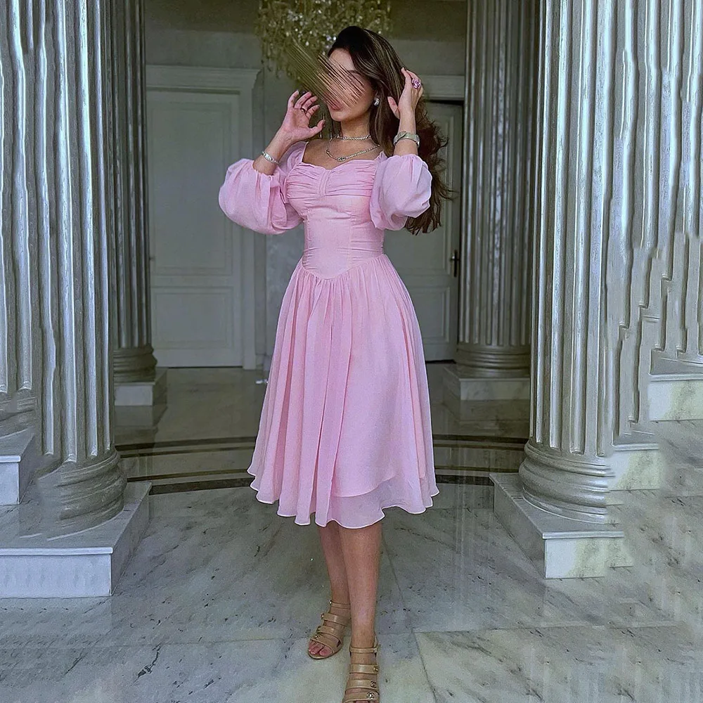 

Msikoods Pink Pleats Prom Dresses For Wedding Party A Line Pleats Chiffon Celebrity Gowns Women Formal Dress abendkleider