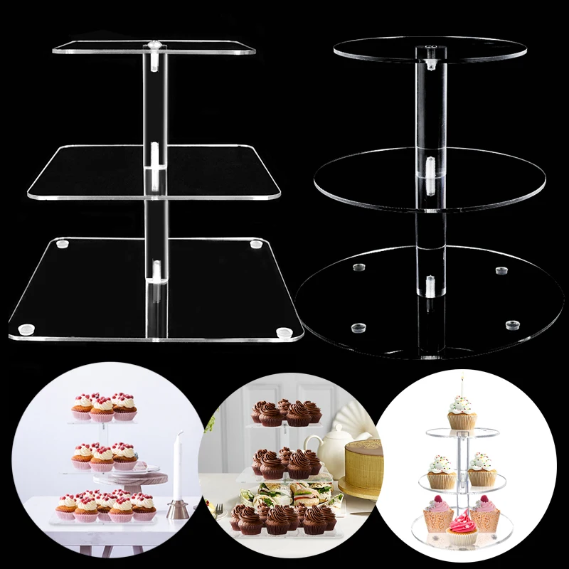 3 Tier Acrylic Wedding Cake Stand Transparent Dessert Cupcake Display Shelf Holder For Baby Birthday Christmas Party Cake Decor