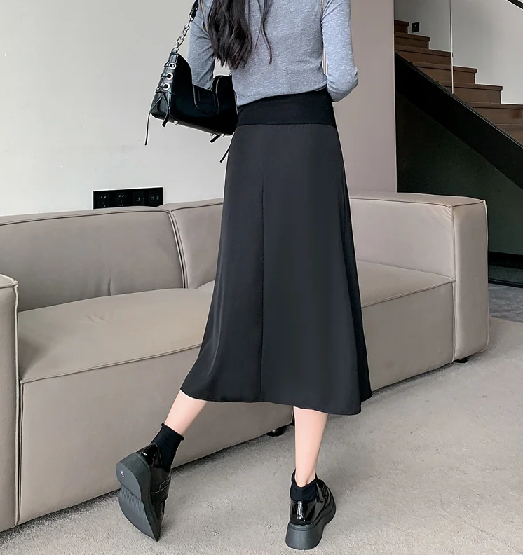 2024 spring fashion pregnant women leisure midi skirts high waist maternity belly skirts long slim pregnancy pleated skirts