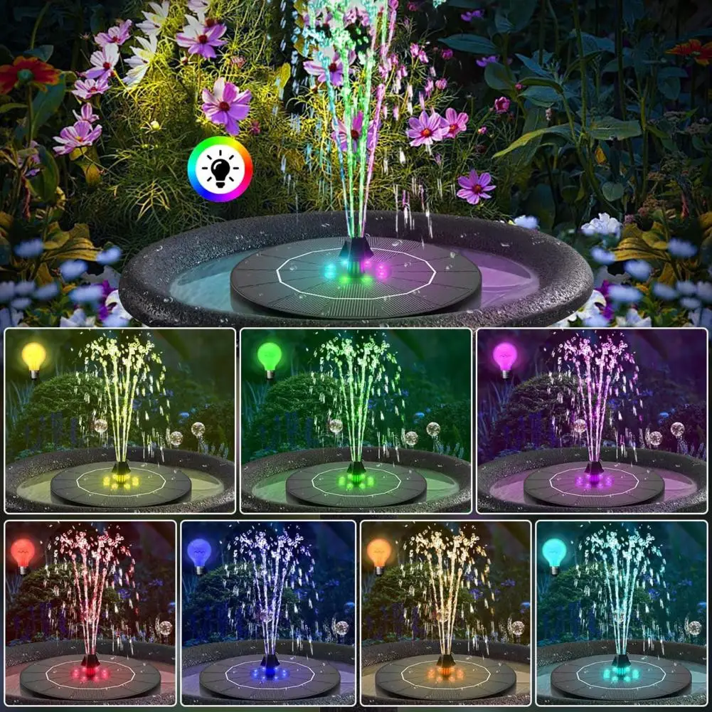 Solar Fountain Pond Pump LED Lights Bird Bath Garden Pond Backyard Patio Deco Colorful Art Decoration Room Design Water Sprayer