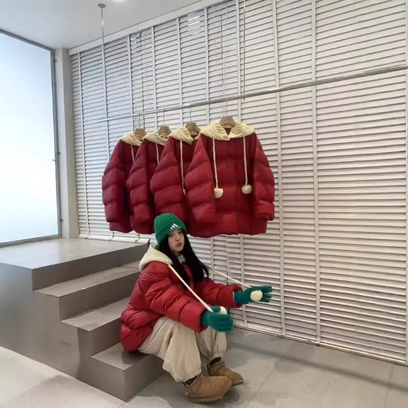 Women's Models Fall Winter Coat Coat Down Jacket Hooded Mid-length White Duck Down Inner Take Round Neck Warm Retro Simple Soft