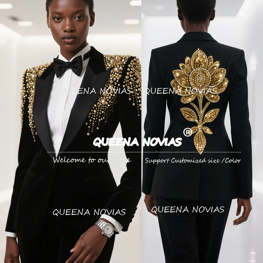 

Изысканное платье для матери невесты с золотым жемчугом для свадебного гостя, однобортные женские пиджаки по индивидуальному заказу, женский костюм из двух предметов, расшитый бисером