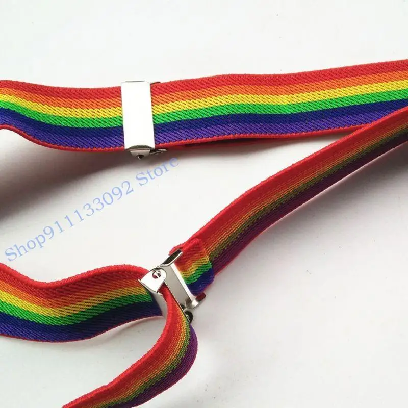 

H9ED Children Rainbow Strap Clip Colorful Striped Baby Suspenders Belt Boys and Girls