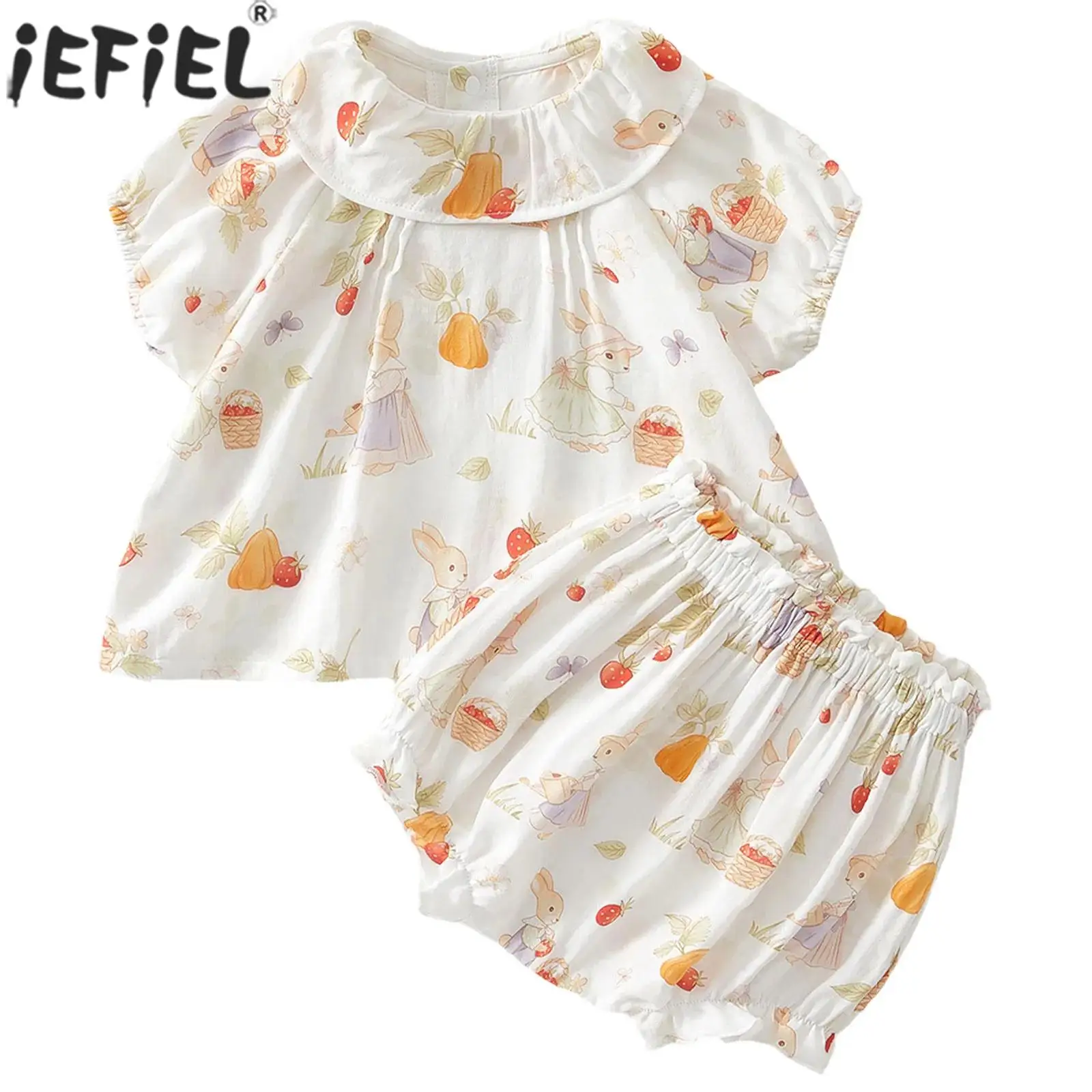 

Little Girls Summer Sweet Cute Print Costume Set Short Sleeve Tops with Shorts Bloomers for Daily School Party Holiday Home Wear