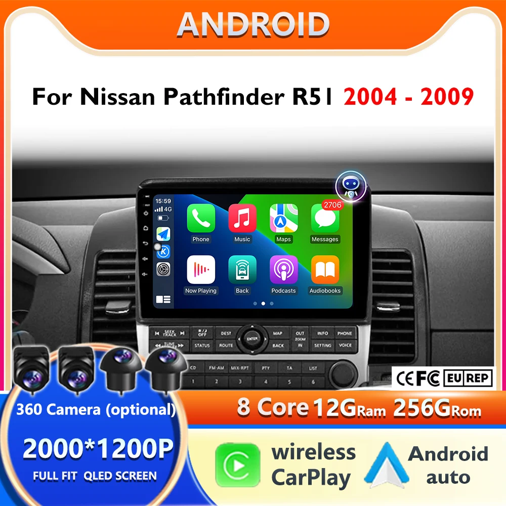 

Wifi Car Radio for Nissan Pathfinder R51 2004-2009 with Carplay Navigation GPS Android Auto 9 Inch Screen No 2 DIN Required dsp