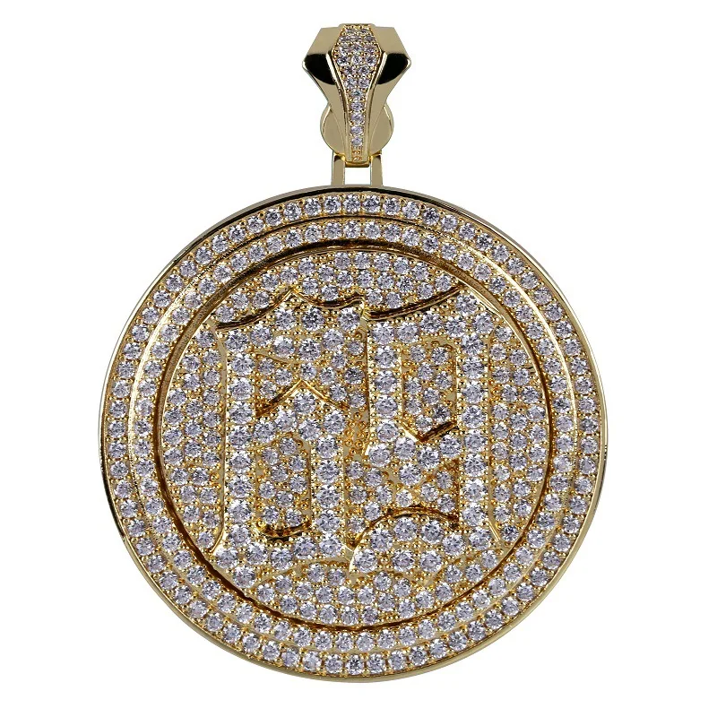 مايكرو معبد AAA تشيكوسلوفاكيا حجر زركون الجليد خارج بلينغ عدد 69 المعلقات المستديرة القلائد الرجال الهيب هوب مغني الراب مجوهرات الذهب اللون
