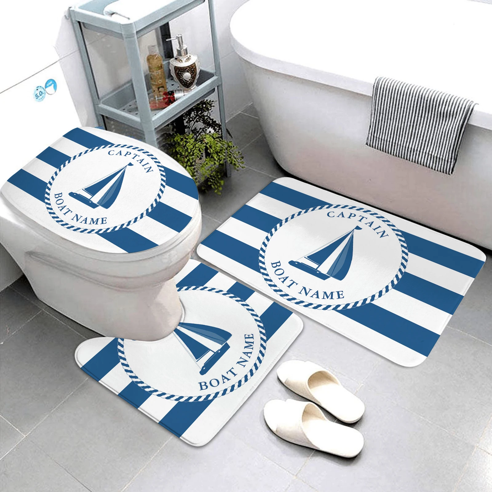 dark blue nautical series bathroom mat three-piece bathroom rugs and mats bathroom products bathroom mats can be customized