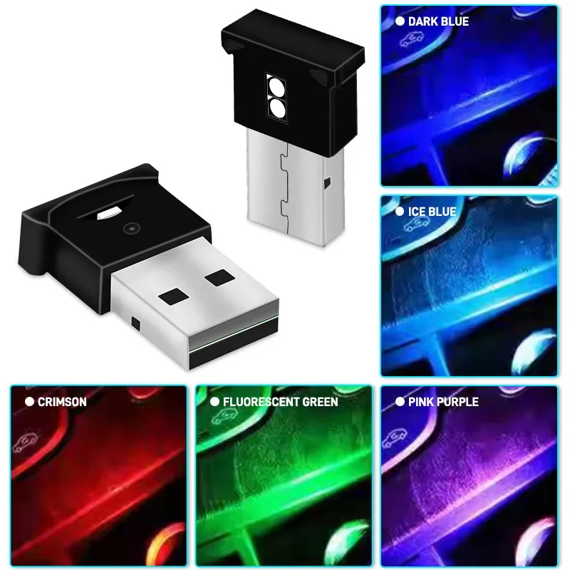 Car Mini USB Ambient Light LED RGB Ambient Light 8 Color Variable for Laptop Keyboard Atmosphere Smart Night Light