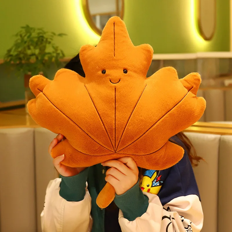 Simulation Leaves Plush Hug Pillow Cartoon Maple Leaves Sofa Cushion Soft Stuffed Plant Soft Plushies Kids Toys Girls Home Decor