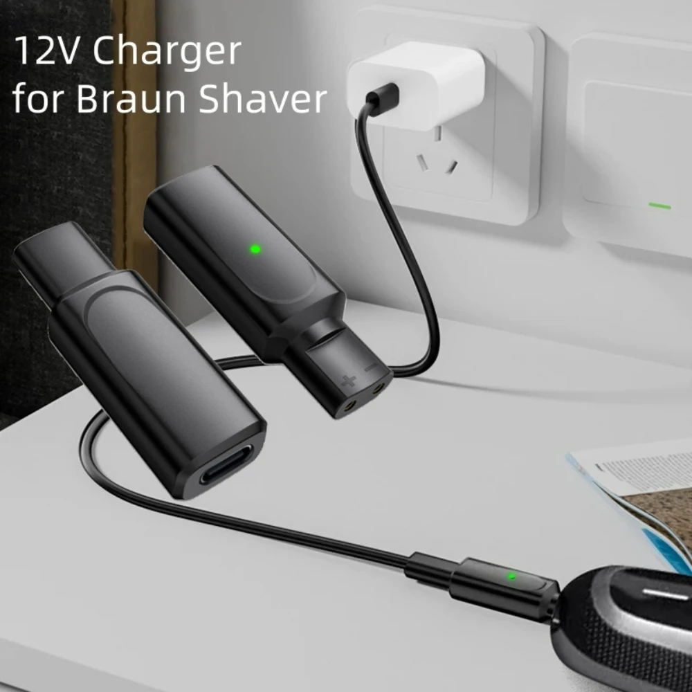 

12V Type-C Shaver Charger Adapter 2PCS USB-C 5V Input Charging Converter Plug for Braun Series 1 3 5 7 9 Electric Razor