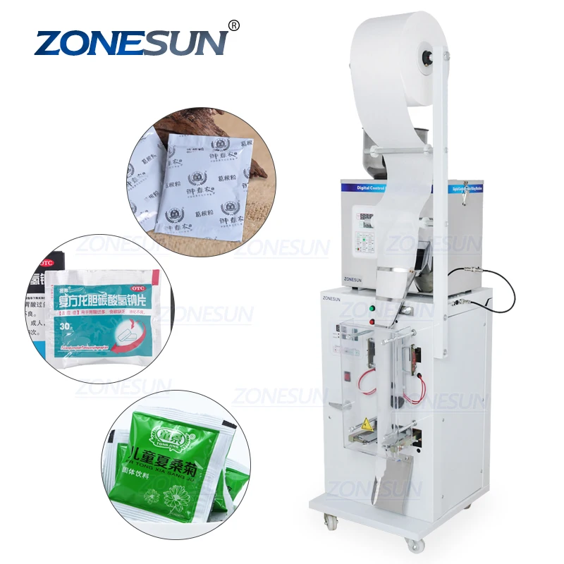 

ZONESUN Food Coffee Bean Grain Automatic Weighing Packaging Machine Powder Bag Three Side Seal Filling With Date Printer