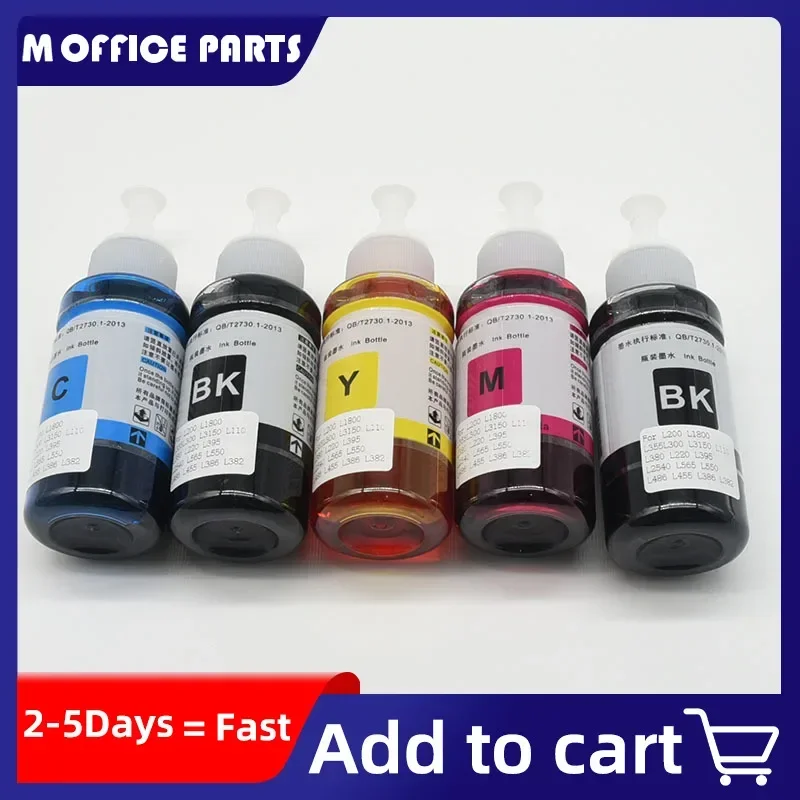 5bottles Dye Based Refill Inkfor Epson L200 L1800 L355L300 L3150 L110 L380 L220 L395 L2540 L565 L550 L486 L455 L386 L382 2BK1CMY