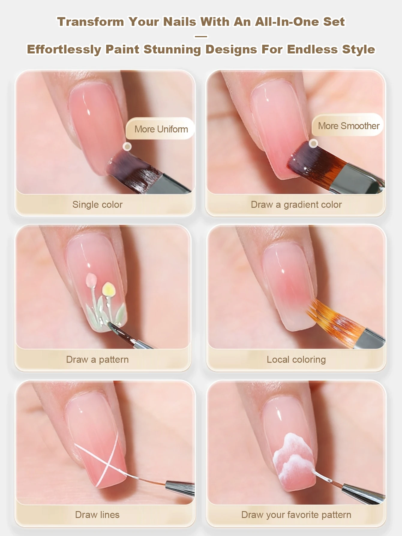 9 개의 네일 아트 브러쉬 드로잉 라인 1 세트 작은 데이지 유니버설 컬러 페인팅 파인 그라디언트 조각 블렌딩 페인팅 펜
