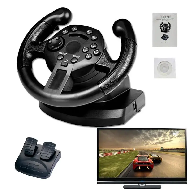 

Game Racing Wheel With USB Port And Pedal Racing Steering Wheel Built-in Dual Vibration Motors For PS3 PC D-INPUT X-INPUT