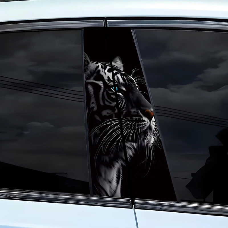 

2 шт., наклейка на автомобиль с изображением тигра, автомобильная стойка B, водонепроницаемая наклейка, покрытие, царапины, автомобильная наклейка, сделай сам, модифицированная наклейка с животными для автомобиля