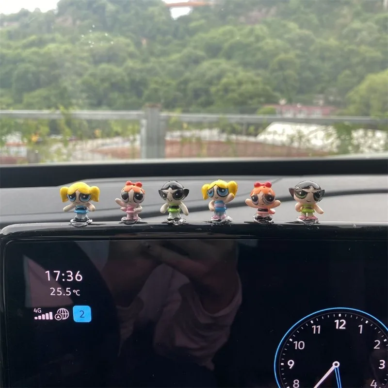 The Powerpuff Girls Series Model Doll Car Center Console Ornaments Auto Interior Decoration Accessories Cute Handmade Toys Gift