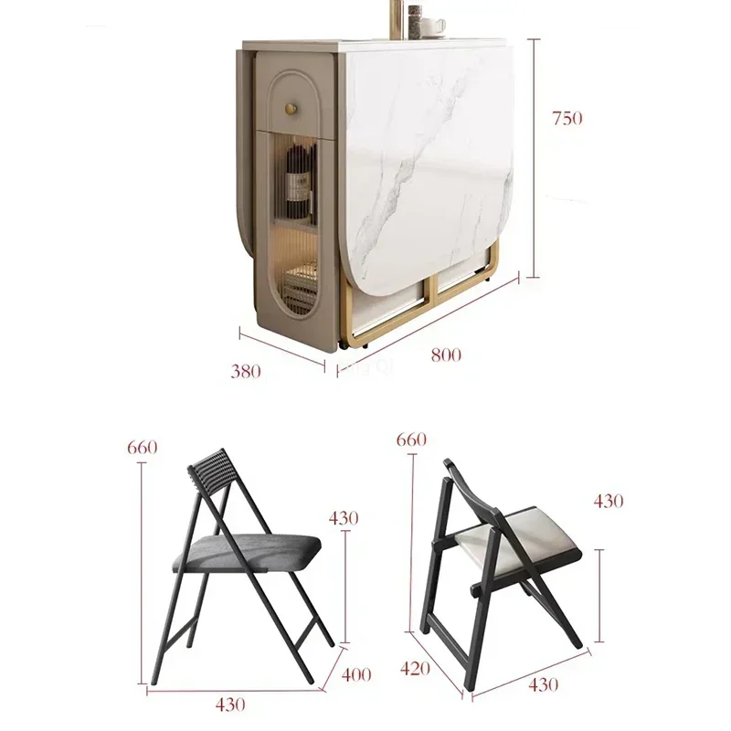 Modern Folding Dining Table Set, Small Household Space Saving White Rock Slab Tabletop, Dining Room Small Apartment