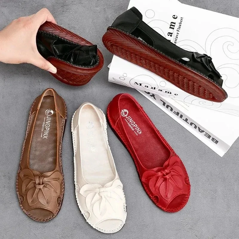 Big size 41 42 luxury women shoes Fish mouth sandals summer flats ladies genuine leather loafers sandalias mujer