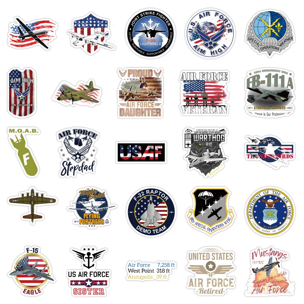 10/30/50PCS USA Armee Aufkleber Air Kräfte Decals Spielzeug Graffiti Laptop Telefon Laptop Auto Wasserdichte Hubschrauber cartoon Kühlen Decals