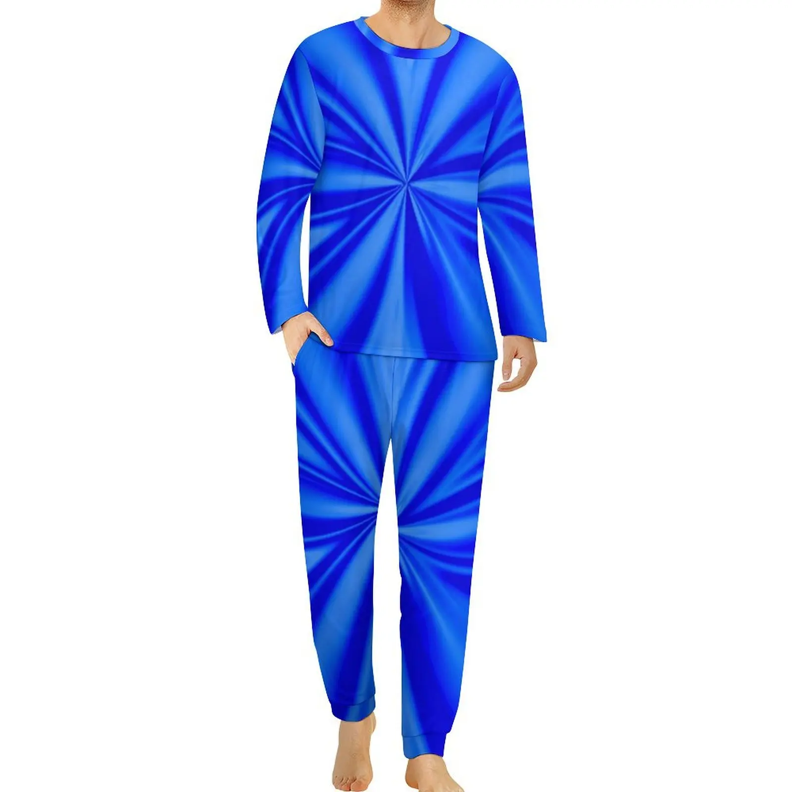 Blue Tie Dye Pajamas Winter Abstract Flower Print Room Nightwear Male Two Piece Custom Long Sleeves Kawaii Oversized Pajama Sets