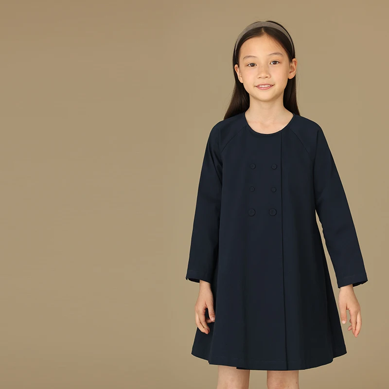 

children 24 summer dress school sundress new classic o-neck asymmetrical placket mother kids large A-line long-sleeved for women