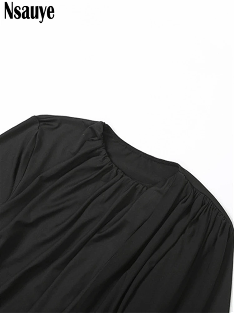 Nsauye موضة جديدة للنساء شريط كم طويل مثير فستان الحفلات المسائية ملابس النادي الليلي 2025 فستان قصير أسود ملفوف شتاء