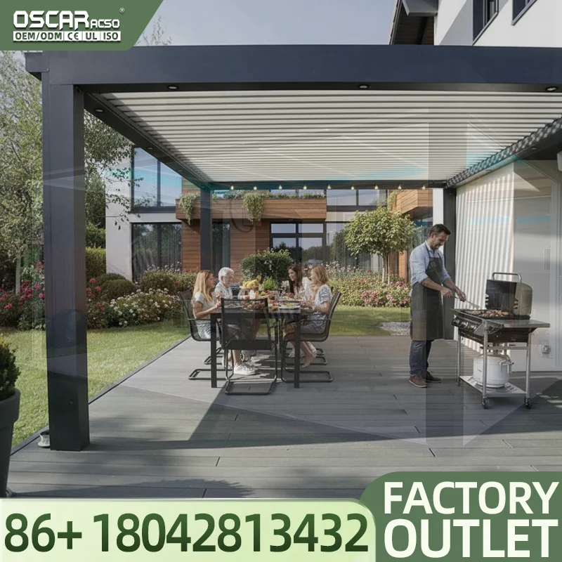 Shading Bioclimatic Cover Waterproof Motorized Exterior Louvered  for Patio Balcony Garden Pergola