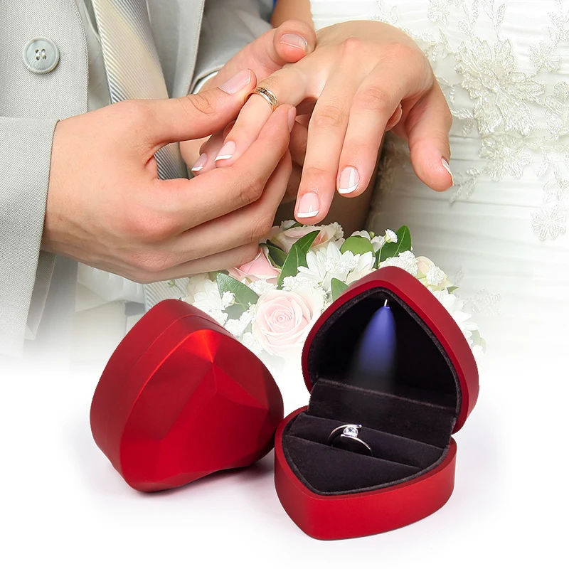 

Heart and Square LED Light Ring Box Velvet Jewelry Display Gift Storage Box for Wedding, Engagement, Proposal, and Anniversary