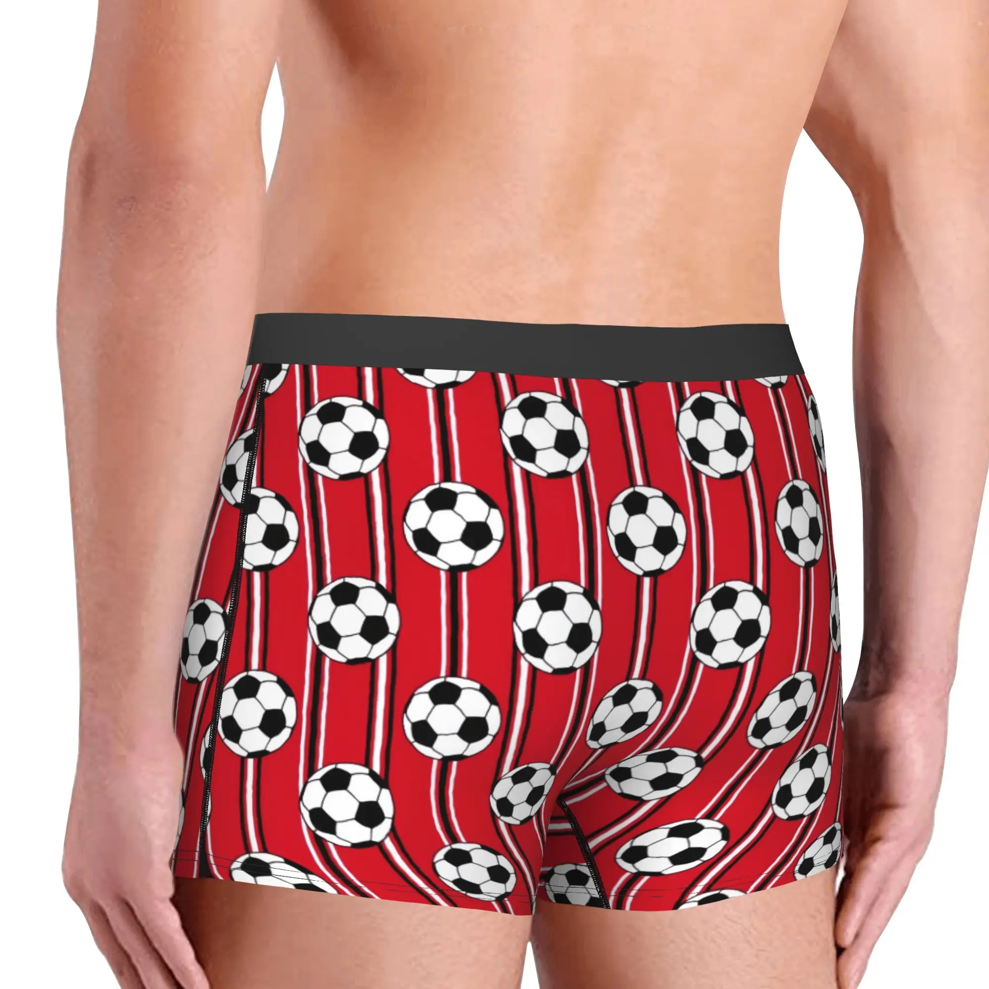 Vertical Stripes Red Footbally Black White Underwear Male Print Soccer  Boxer Briefs Shorts Panties Soft Underpants