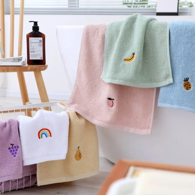 Pure Cotton Embroidered Fruit Series Towels Various Colors Cute Bathroom Fashion Ins New School Students Portable Skin-friendly