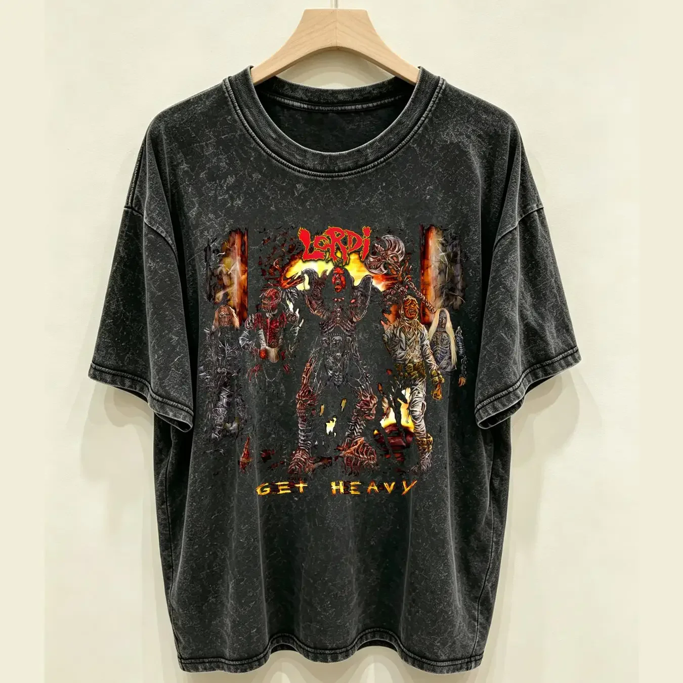 washed T Shirt Lordi Finland Band  Black All Size S M L 5XL GifT AH947 vintage Washed streetwear fashion Stylish Stretched