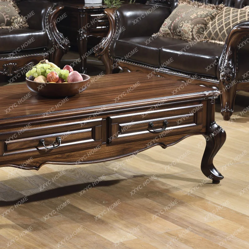 XXAll solid wood small apartment furniture rural  classical living room rectangular black walnut coffee table