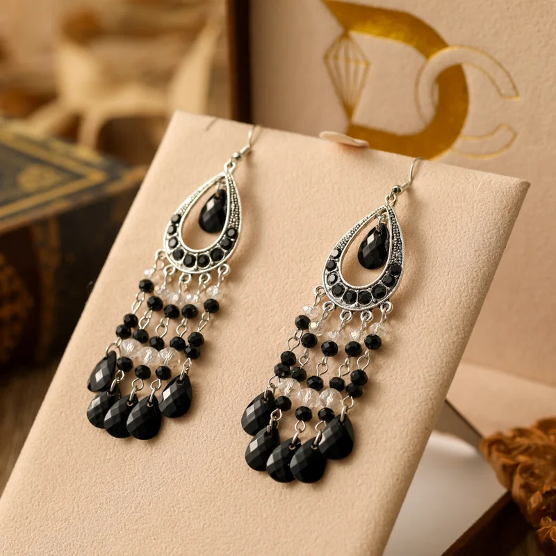Vintage Bohemian Handmade Beads Tassel Long Dangle Drop Earrings Women Crystal Rhinestone Wedding Trendy Boho Jewelry Earrings