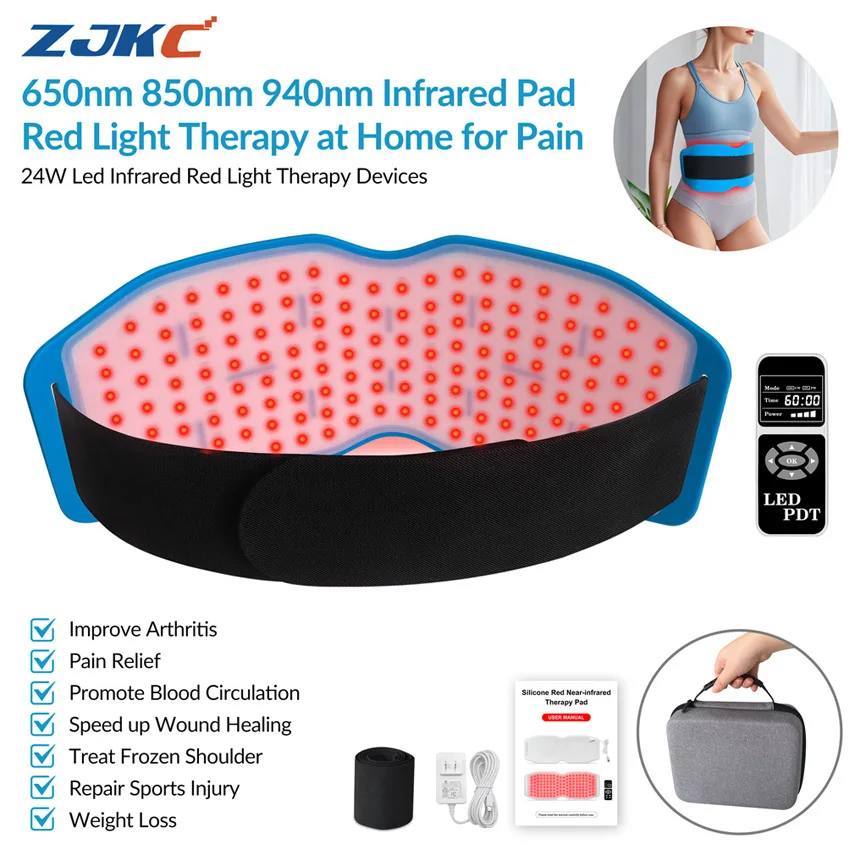 

ZJKC 660nm 850nm 940nm Heating Therapy Pain Relief Pads Red Infrared Light Treatment for Back Neck Shoulder Waist Pain 24W