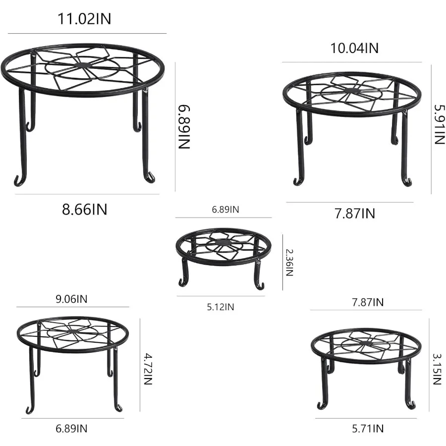 5 عبوات من حامل النباتات المعدنية شديد التحمل لوعاء الزهور في الأماكن المغلقة والخارجية حاوية حديقة حديدية مقاومة للصدأ معدنية مستديرة #3