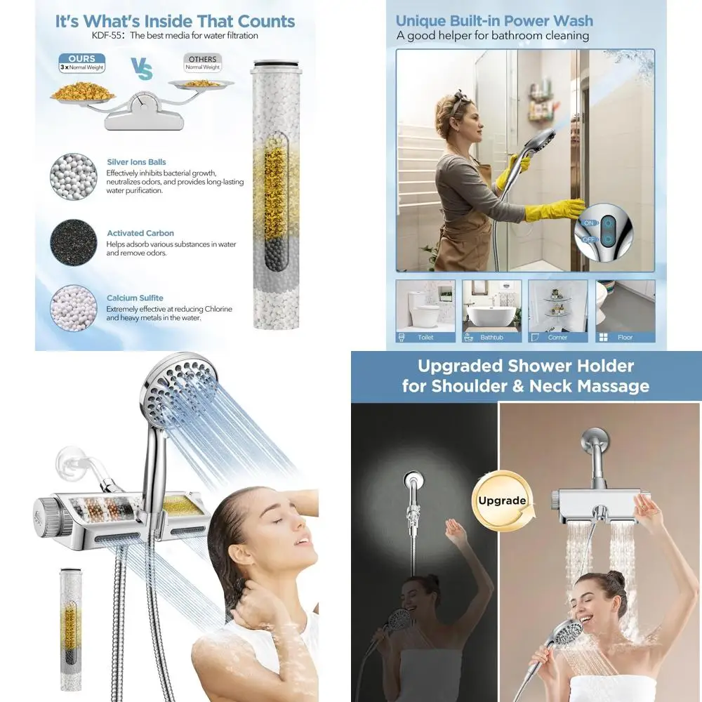 

Dual Function Showerhead: High-Pressure Spa System with 10-Mode Handheld and Power Wash (Chrome)