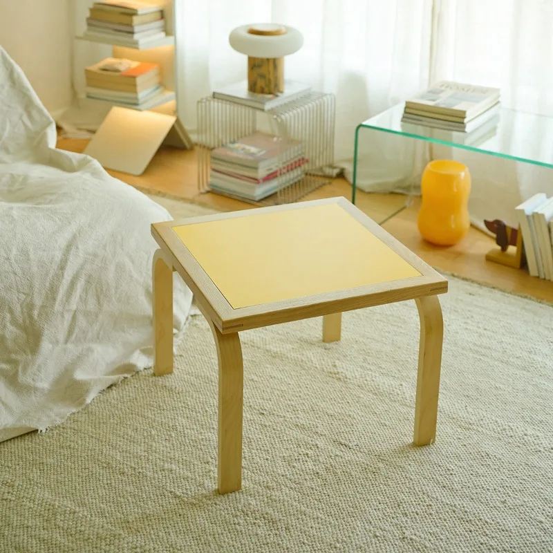 Medieval style coffee table side corner few Bauhaus foldable designer small square table creative solid wood ins style