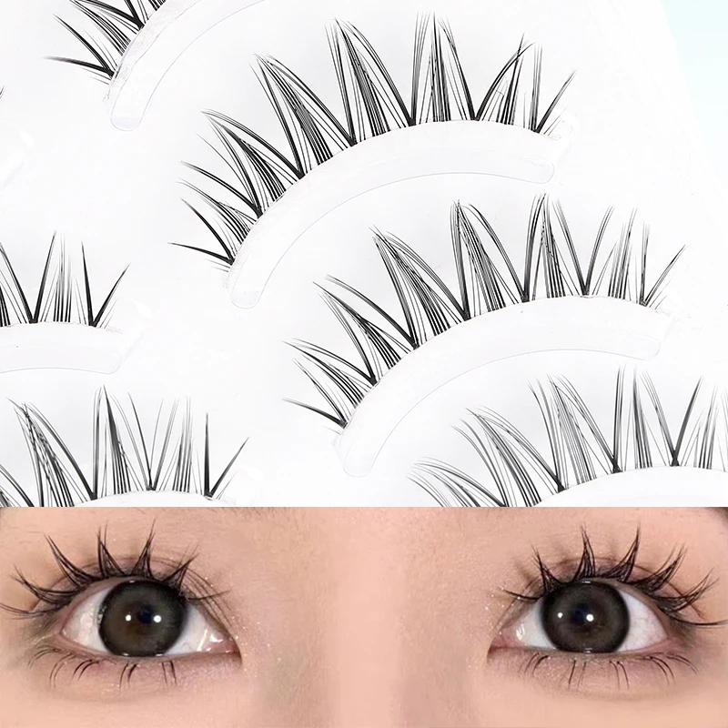 5 Paar Anime-Wimpern mit transparentem Stiel, unsichtbare Manga-Wimpern, natürliche falsche Wimpern für Make-up – Detail 7