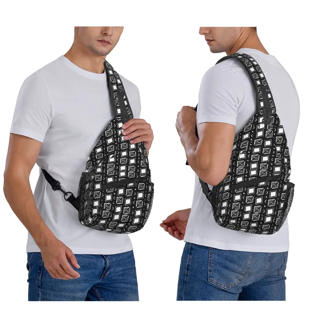 African Patterns BOGOLAN Chest Bag Men Sling Crossbody Backpack Chest Bag Travel Hiking Daypack Shoulder Bag