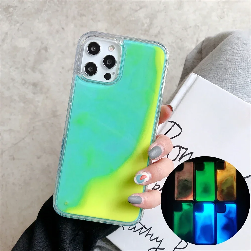 

Luminous Neon Sand Case For iPhone 13 12 11 Pro Max X XR XS Max 7 8 Plus Glow In The Dark Liquid Glitter Quicksand Phone Cover