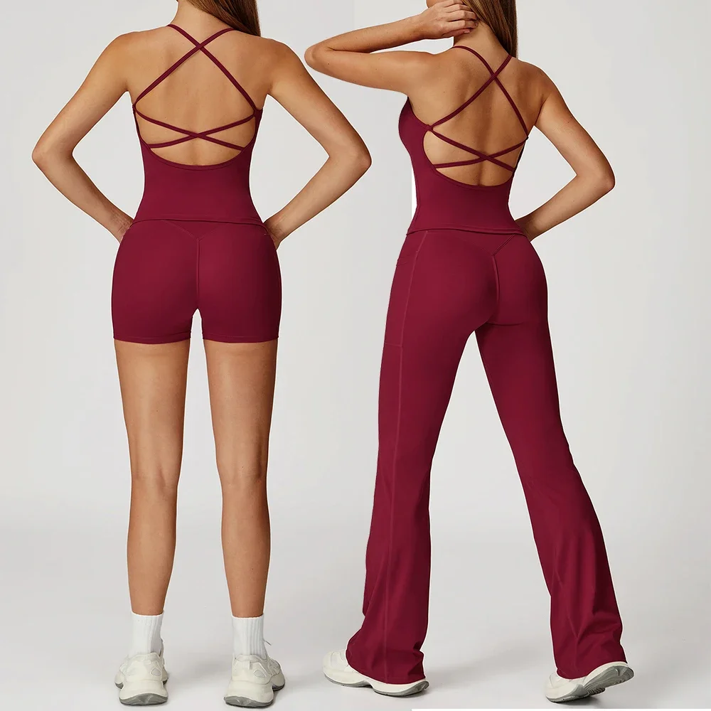 

Women Sports Pant Sets 2PCS Gym Workout Vest Yoga Sets Push Up Bra High Waist Leggings Sports Suit Fitness Running Sportswear