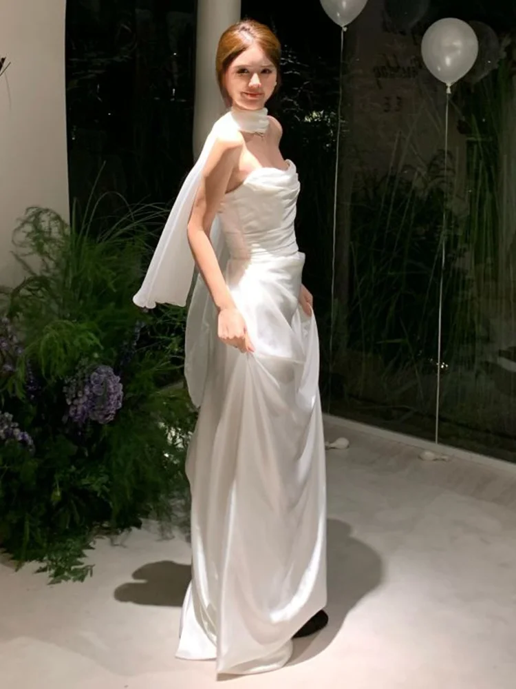 

Длинная юбка с высокой талией в корейском стиле для свадеб, дней рождения, церемоний и торжеств, без рукавов