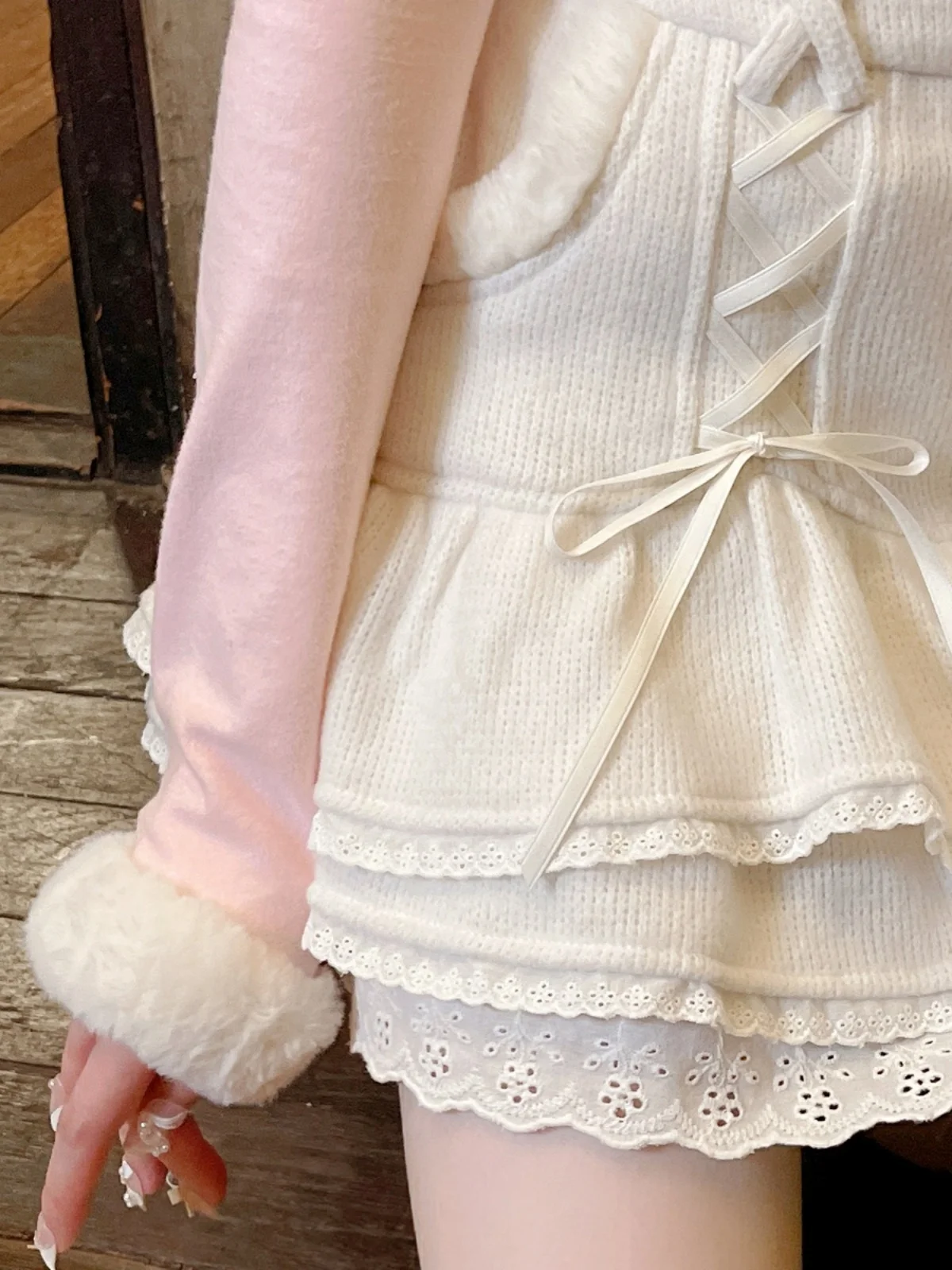 Faldas de encaje con cintura alta para niña, minifalda de pastel de punto, corte ajustado, moda coreana, Otoño, 2024