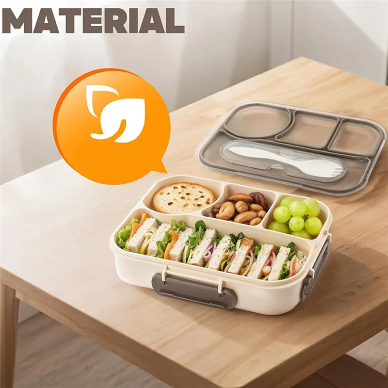 AT63-Bento Box للبالغين، حاوية غداء مقاومة للسقوط مكونة من 4 أقسام، صندوق غداء للأطفال، آمن للاستخدام في غسالة الأطباق مع أواني