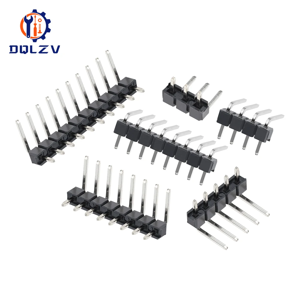 Connector Socket 2.54mm Pitch Strip 1X/2/3/4/5/6/8/10/40 Pin Single Row Right Angle Male Pin Header 3P/4P/6P/8P/20P/40Pin