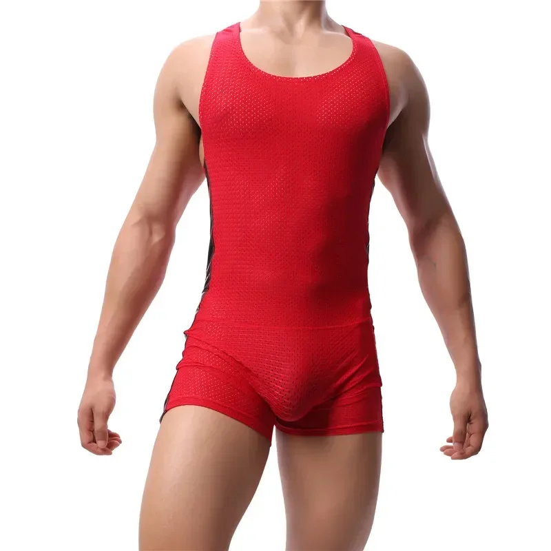 Men\'s Athletic Bodysuit Slim Fit Wrestling Singlet Leotard Mesh Breathable Sport Jumpsuit One-piece Body Shaper Mens Undershirts