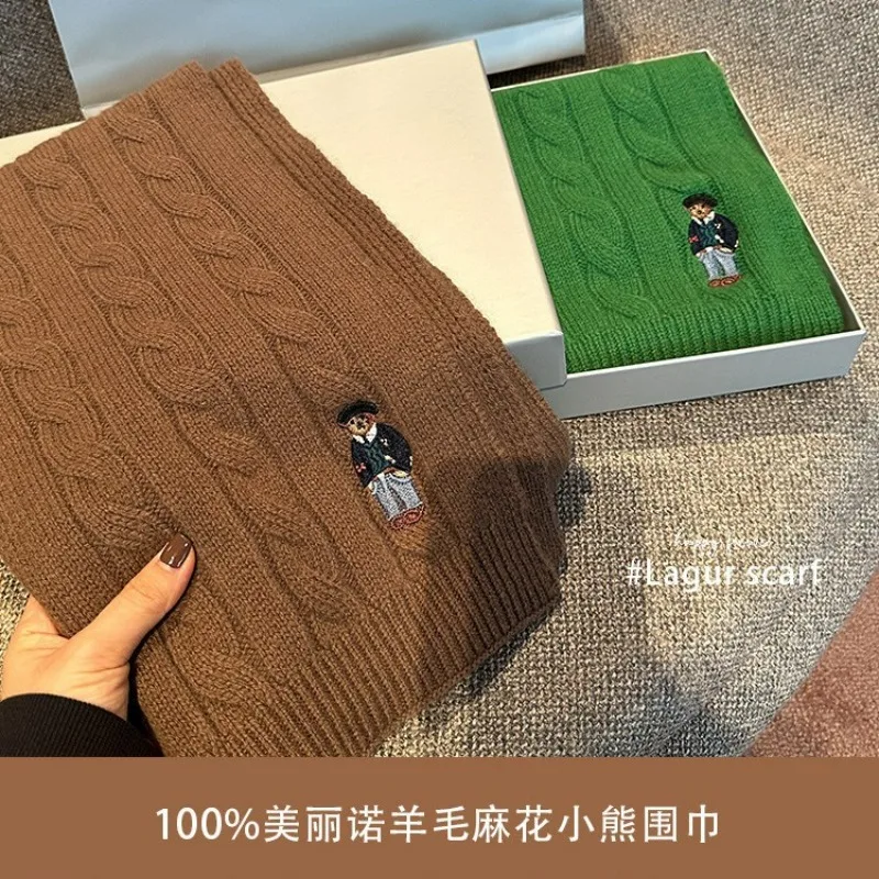 100% ウール！ メイリ クラシック フライドドウツイスト ブリティッシュレトロ スカーフ メンズ＆レディース 冬用 ツイスト刺繍 ベアースカーフ