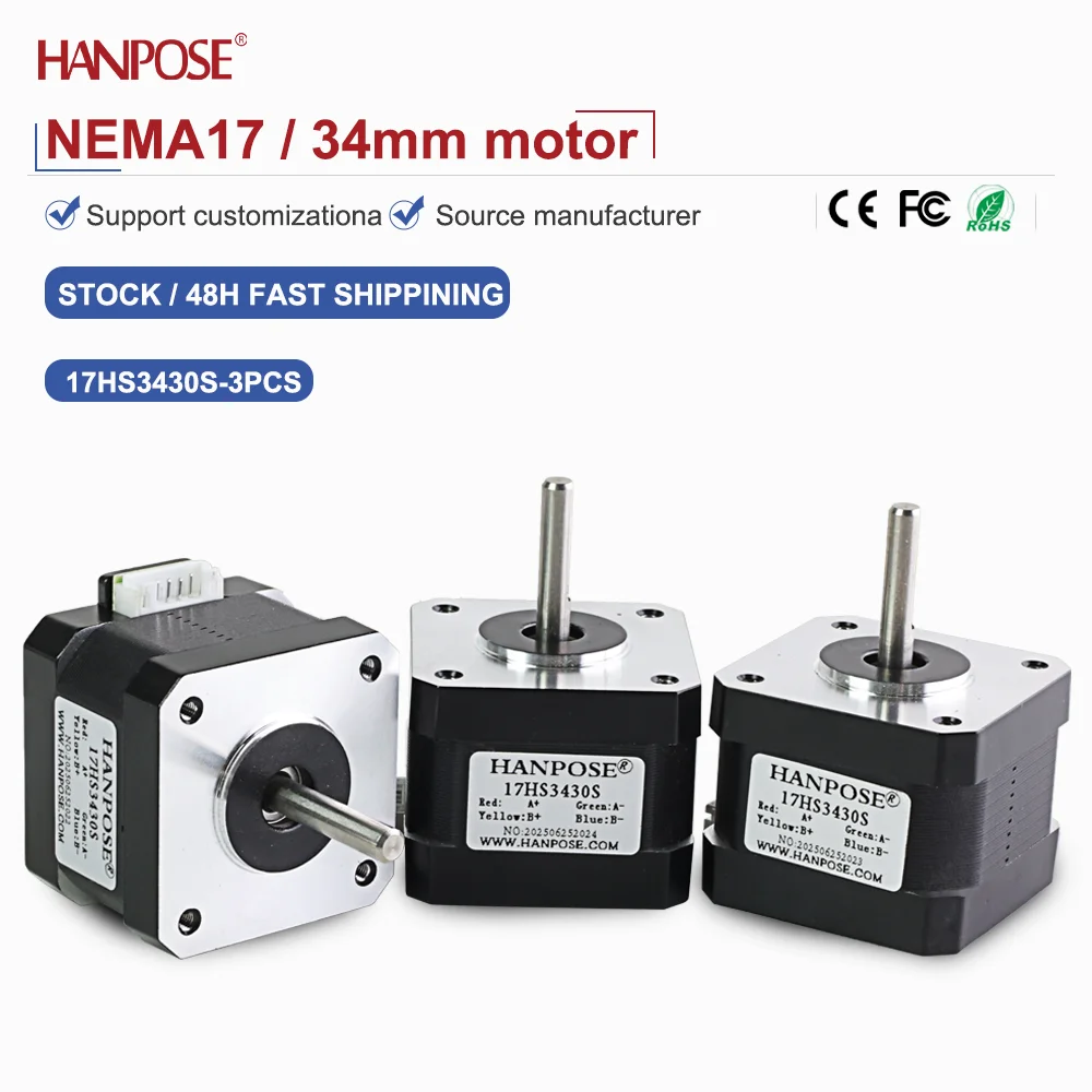 NEMA17 3PCS 17HS3430S Stepper Motor 12V 0.4A Two-Phase Four Wire 3D Printing Accessories Motor Manufacturer Direct Sales