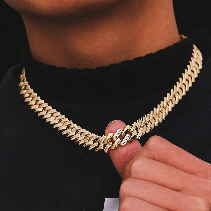 Moissanite Diamond .Luxury Cuban Link Chain Necklace for Men and Women, Iced Out Hip Hop Jewelry for Party and Wedding
